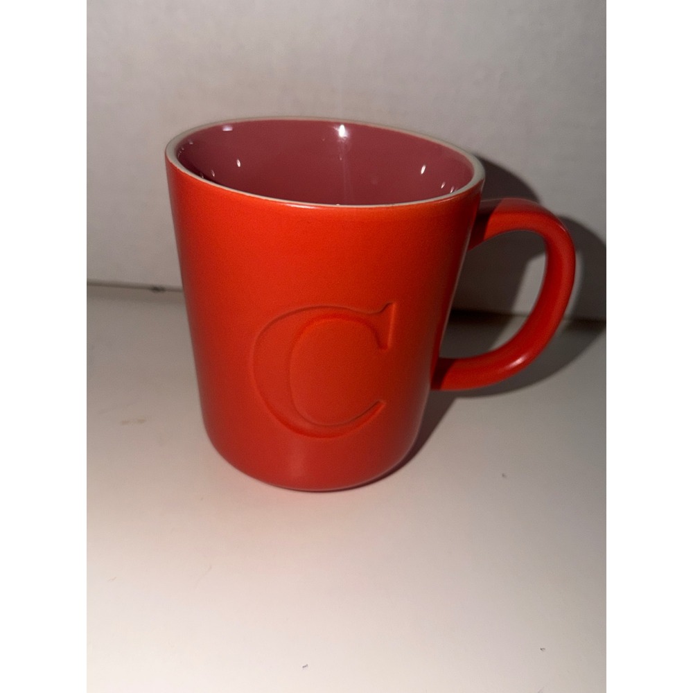 Threshold Stoneware Initial C Coffee Mug Orange‎ Pink Monogram Letter C Cup